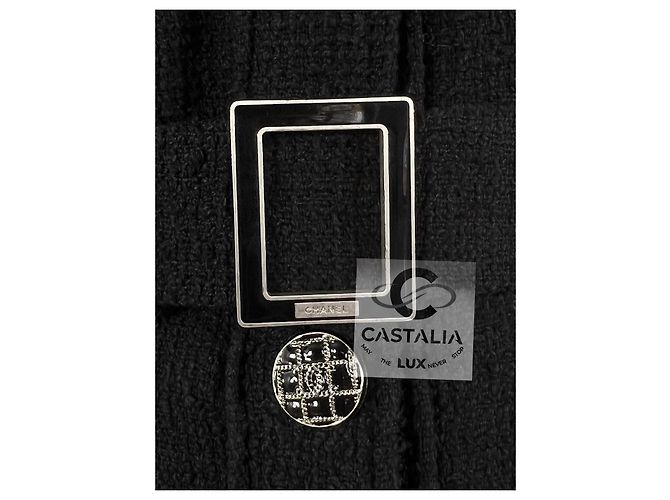 Chanel Schwarzes Tweedkleid mit Gürtel CC Logo 36 FR - Ansicht 2