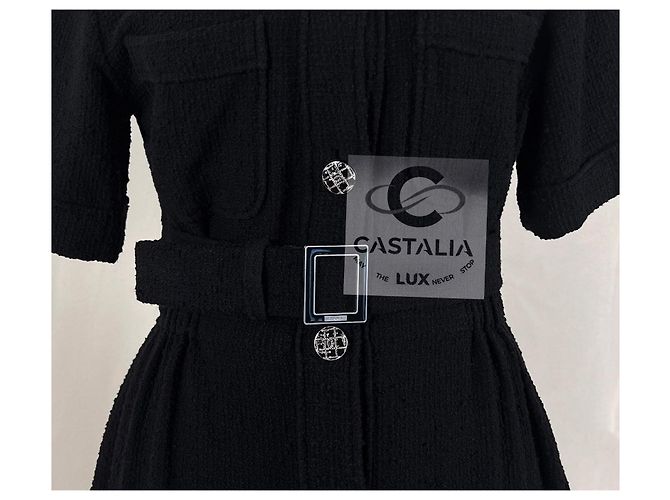 Chanel Schwarzes Tweedkleid mit Gürtel CC Logo 36 FR - Ansicht 9