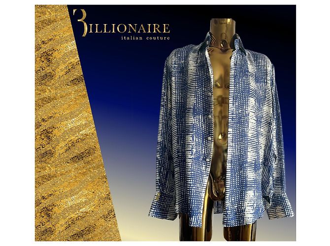 Camicia di seta di Billionaire Bianco Blu - vista 3
