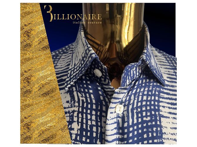 Camicia di seta di Billionaire Bianco Blu - vista 5