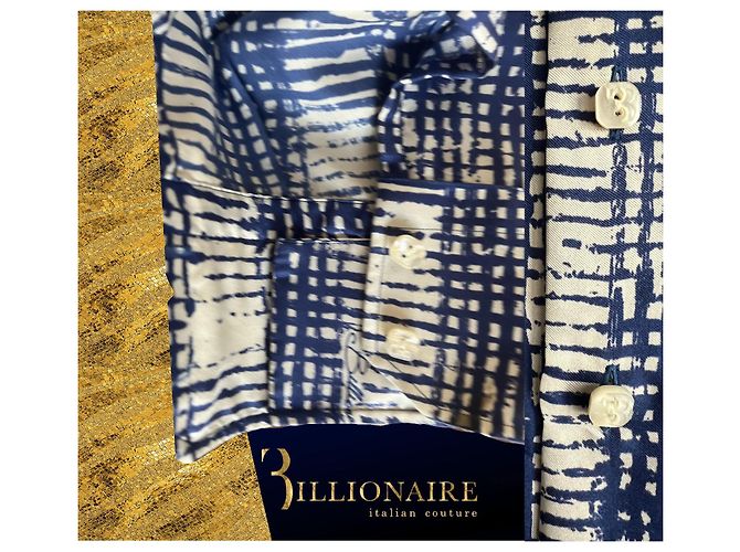 Camicia di seta di Billionaire Bianco Blu - vista 8