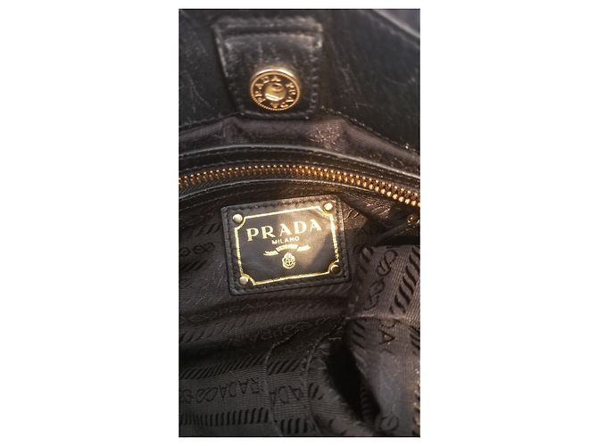 Sac à main Prada en lin noir avec détails dorés - vue 5