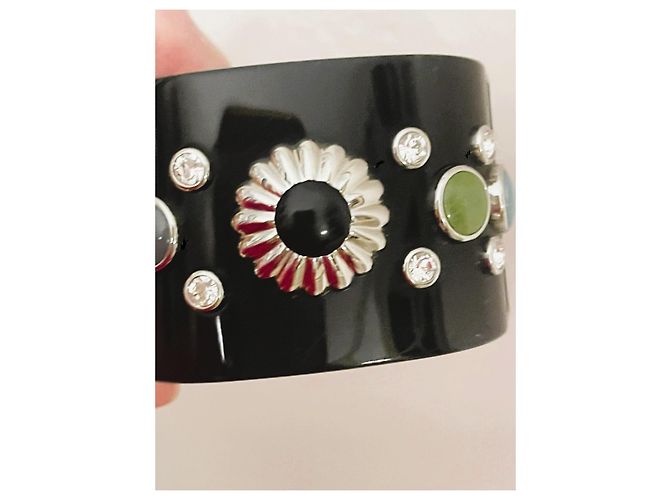 Bellissimo bracciale rigido nero DOLCE & GABBANA con “fiore”e pietre colorate - vista 11