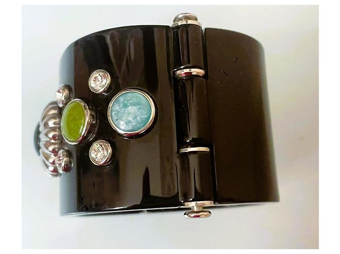 Bellissimo bracciale rigido nero DOLCE & GABBANA con “fiore”e pietre colorate - vista 2