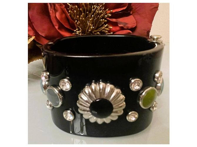 Bellissimo bracciale rigido nero DOLCE & GABBANA con “fiore”e pietre colorate - vista 6