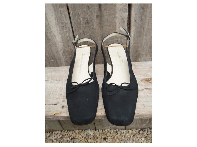 Décolleté Slingback Salvatore Ferragamo Suede Nero - vista 4