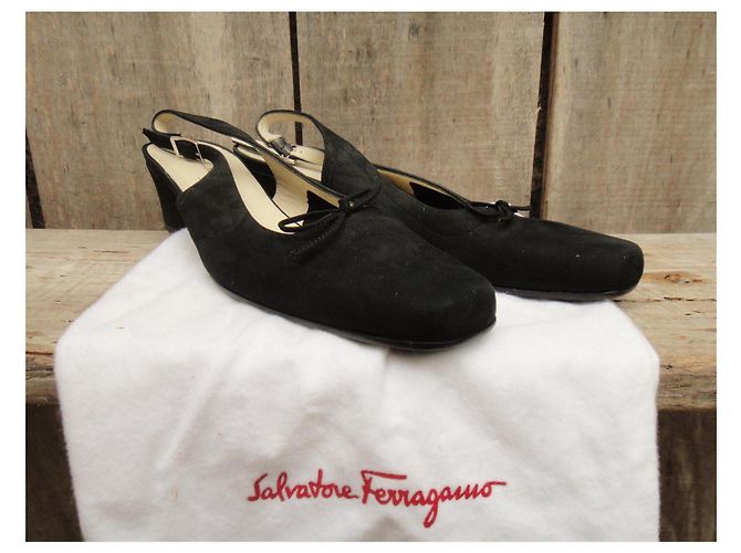 Décolleté Slingback Salvatore Ferragamo Suede Nero - vista 7