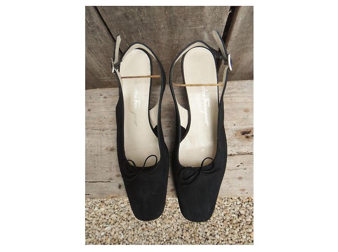Décolleté Slingback Salvatore Ferragamo Suede Nero - vista 8