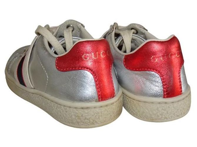 BASKETS EN CUIR UNISEXE GUCCI ACE Argenté - vue 2