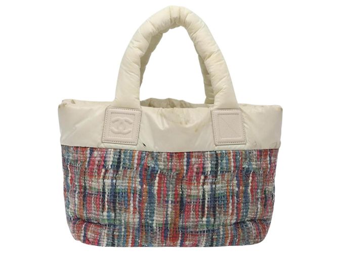CHANEL Coco Cocoon PM Handtasche Nylon Weiß Mehrfarbig Silber CC Auth bs25111 Mehrfarben - Ansicht 2