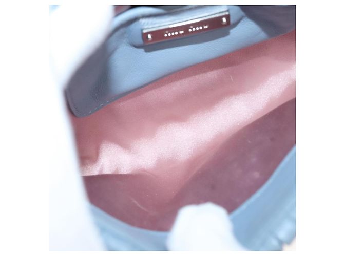 Bolsa de ombro de couro Matelassé Miu Miu com corrente, azul claro Auth 121929 - vista 11
