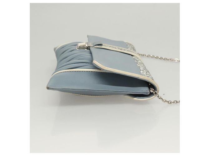 Bolsa de ombro de couro Matelassé Miu Miu com corrente, azul claro Auth 121929 - vista 3
