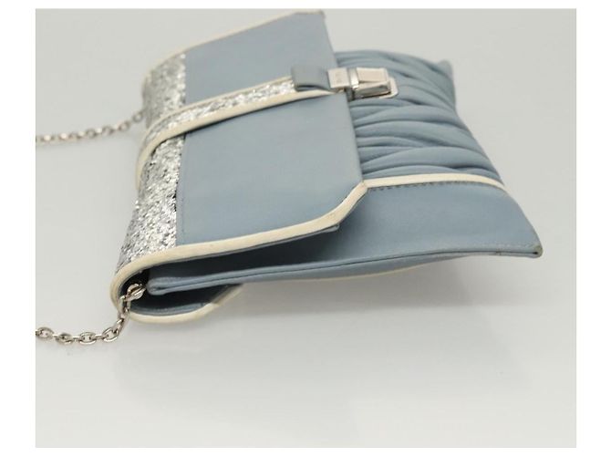 Bolsa de ombro de couro Matelassé Miu Miu com corrente, azul claro Auth 121929 - vista 4