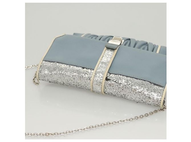 Bolsa de ombro de couro Matelassé Miu Miu com corrente, azul claro Auth 121929 - vista 6