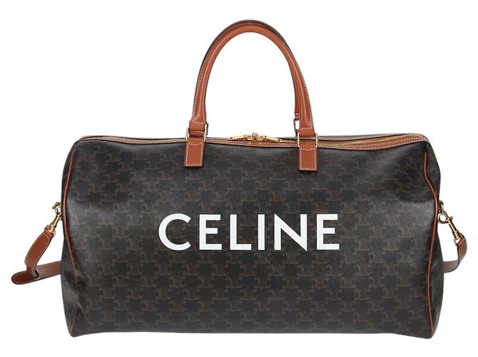 Céline Borsa Boston CELINE Triomphe in pelle PVC 2 in 1 nera e oro Auth nb467M Nero D'oro - vista 13