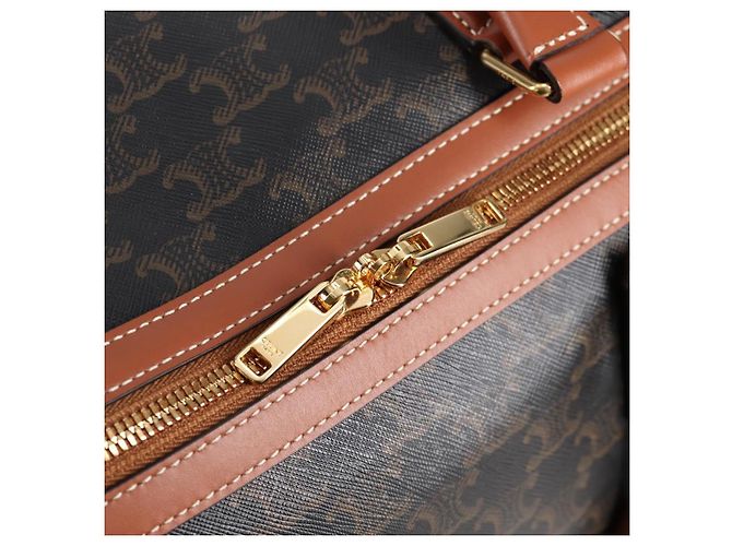 Céline Borsa Boston CELINE Triomphe in pelle PVC 2 in 1 nera e oro Auth nb467M Nero D'oro - vista 22