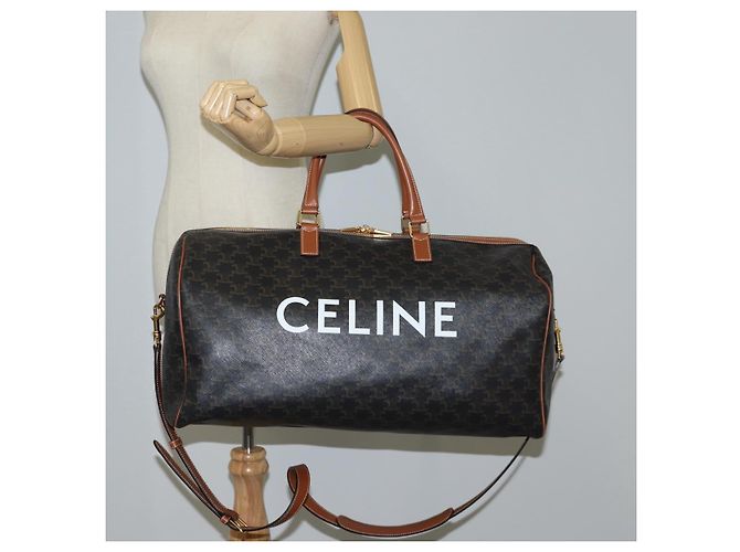 Céline Borsa Boston CELINE Triomphe in pelle PVC 2 in 1 nera e oro Auth nb467M Nero D'oro - vista 25