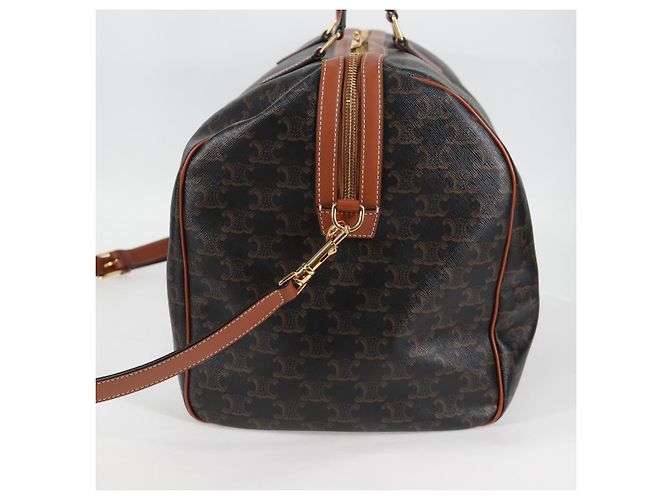 Céline Borsa Boston CELINE Triomphe in pelle PVC 2 in 1 nera e oro Auth nb467M Nero D'oro - vista 3