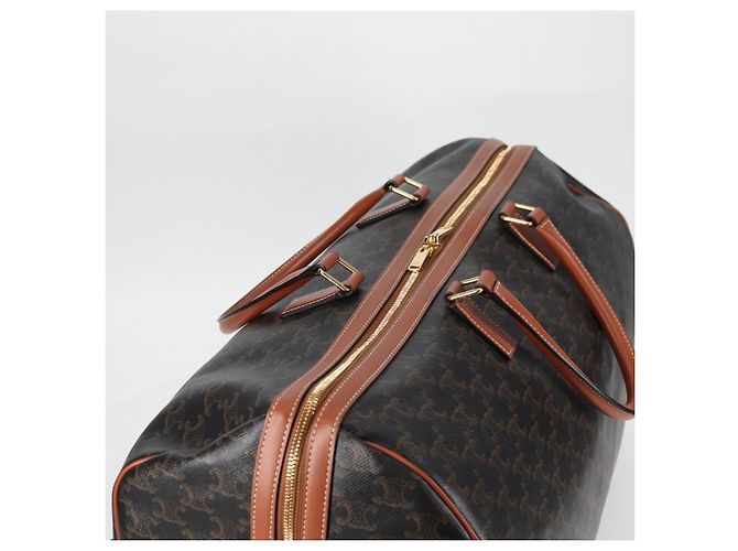 Céline Borsa Boston CELINE Triomphe in pelle PVC 2 in 1 nera e oro Auth nb467M Nero D'oro - vista 6