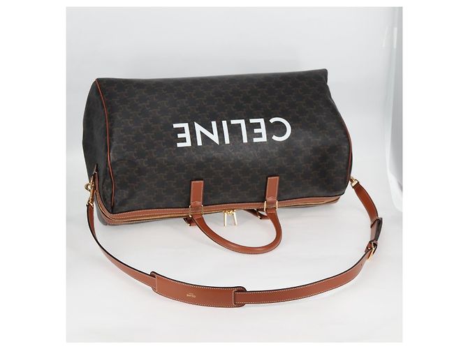 Céline Borsa Boston CELINE Triomphe in pelle PVC 2 in 1 nera e oro Auth nb467M Nero D'oro - vista 8