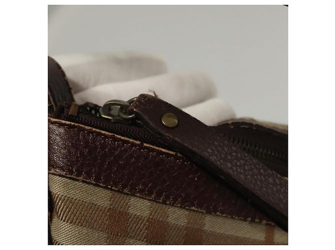 Borsa a Spalla Burberry Nova Check in Tela Beige Oro Auth 116276 D'oro - vista 10