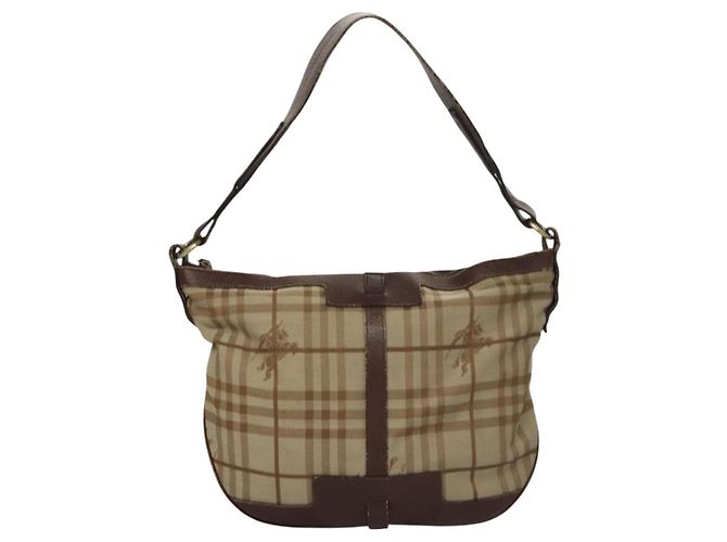 Borsa a Spalla Burberry Nova Check in Tela Beige Oro Auth 116276 D'oro - vista 13