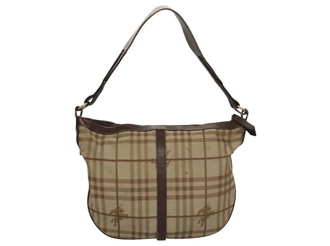 Borsa a Spalla Burberry Nova Check in Tela Beige Oro Auth 116276 D'oro - vista 2
