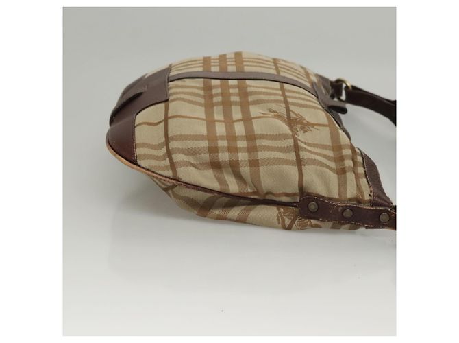 Borsa a Spalla Burberry Nova Check in Tela Beige Oro Auth 116276 D'oro - vista 3