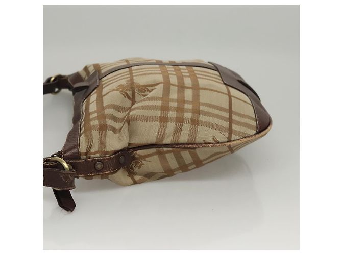 Borsa a Spalla Burberry Nova Check in Tela Beige Oro Auth 116276 D'oro - vista 4