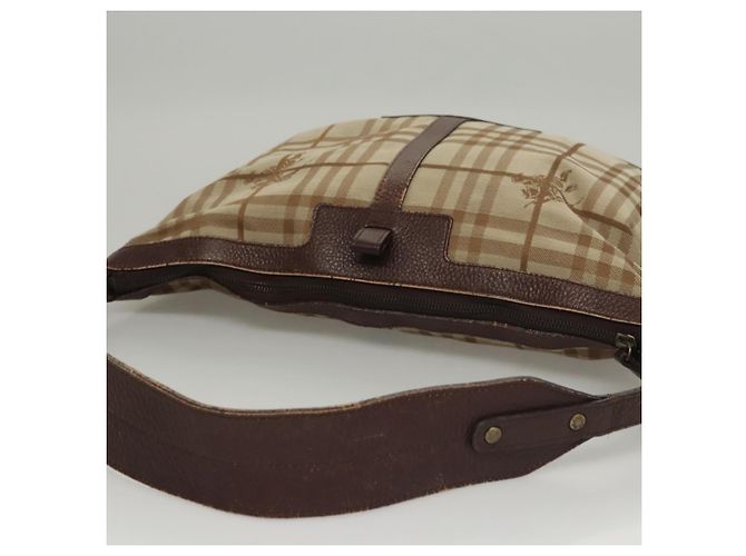 Borsa a Spalla Burberry Nova Check in Tela Beige Oro Auth 116276 D'oro - vista 6