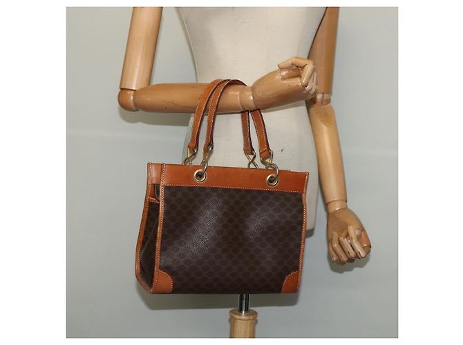 Céline Borsa a mano in tela Macadam CELINE in pelle PVC marrone oro Auth 122440 D'oro - vista 20