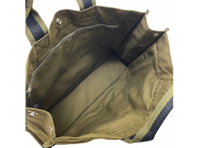 Hermès Foule MM Canvas Tote Bag Schwarz Grün Khaki - Ansicht 5
