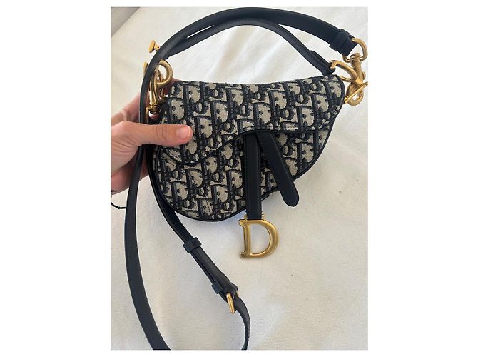 Borsa a tracolla Christian Dior Saddle jacquard Dior Oblique blu Beige - vista 2