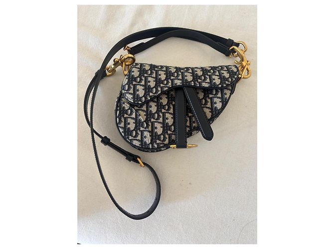 Borsa a tracolla Christian Dior Saddle jacquard Dior Oblique blu Beige - vista 3