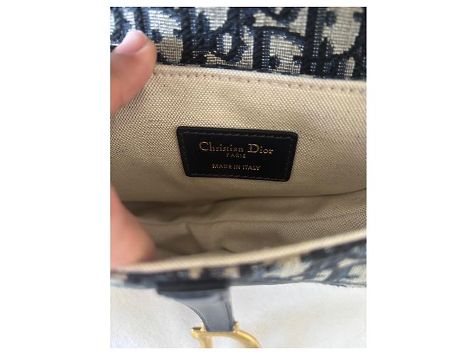 Borsa a tracolla Christian Dior Saddle jacquard Dior Oblique blu Beige - vista 5