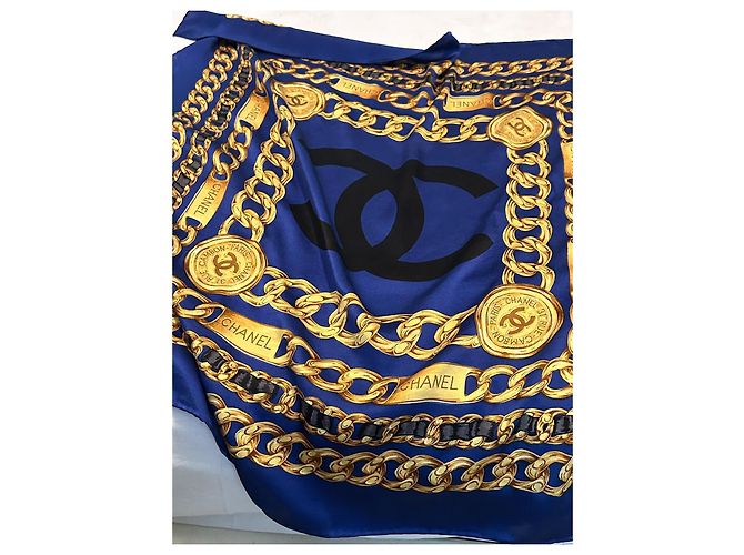 Foulard chanel seta 100 % seta 90 x 90 cm Blu scuro - vista 10