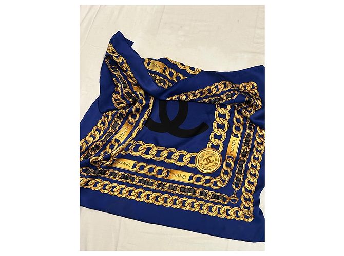 Foulard chanel seta 100 % seta 90 x 90 cm Blu scuro - vista 11