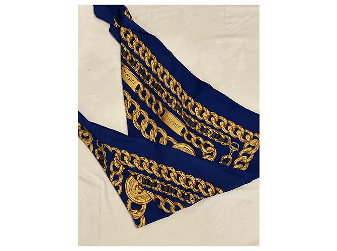 Foulard chanel seta 100 % seta 90 x 90 cm Blu scuro - vista 12