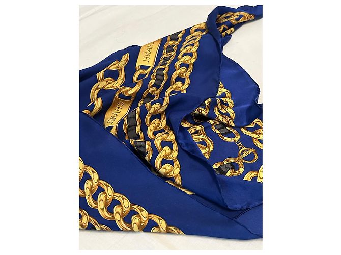 Foulard chanel seta 100 % seta 90 x 90 cm Blu scuro - vista 13