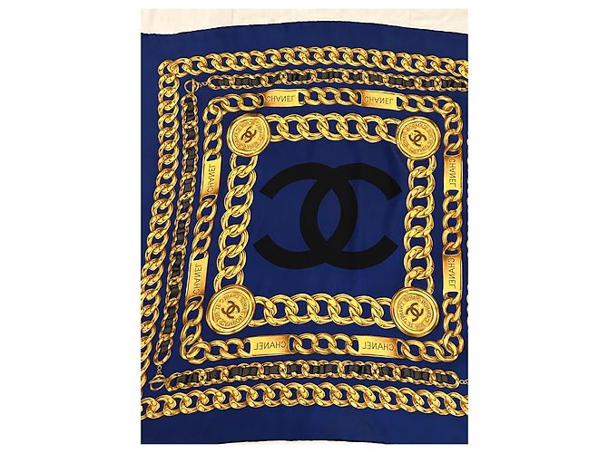 Foulard chanel seta 100 % seta 90 x 90 cm Blu scuro - vista 14