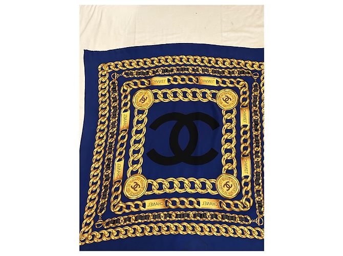 Foulard chanel seta 100 % seta 90 x 90 cm Blu scuro - vista 15