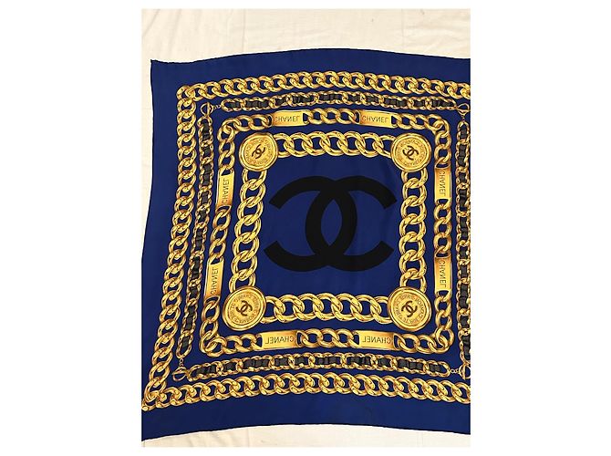 Foulard chanel seta 100 % seta 90 x 90 cm Blu scuro - vista 16