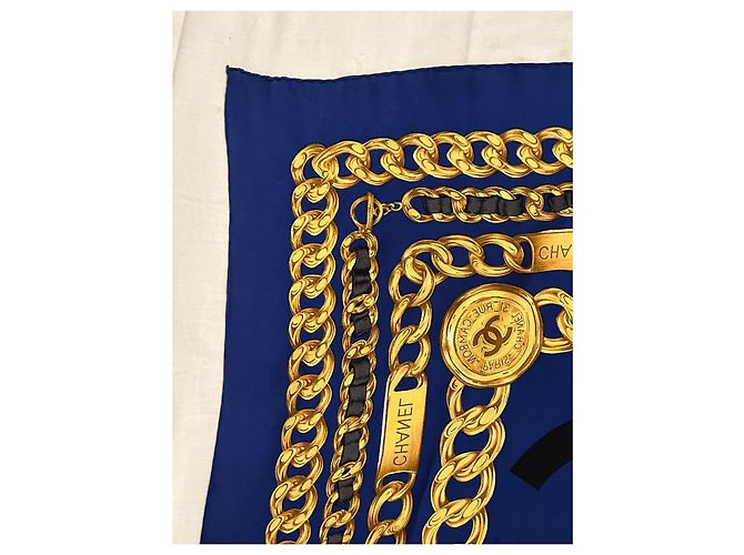 Foulard chanel seta 100 % seta 90 x 90 cm Blu scuro - vista 17