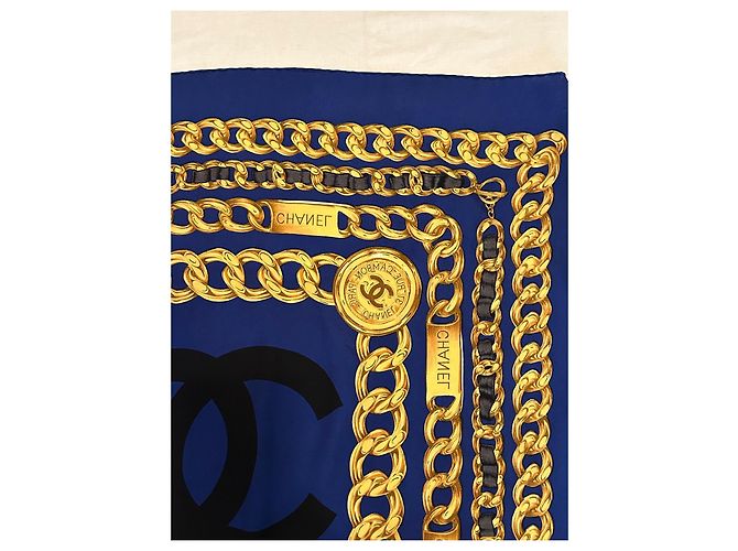Foulard chanel seta 100 % seta 90 x 90 cm Blu scuro - vista 18