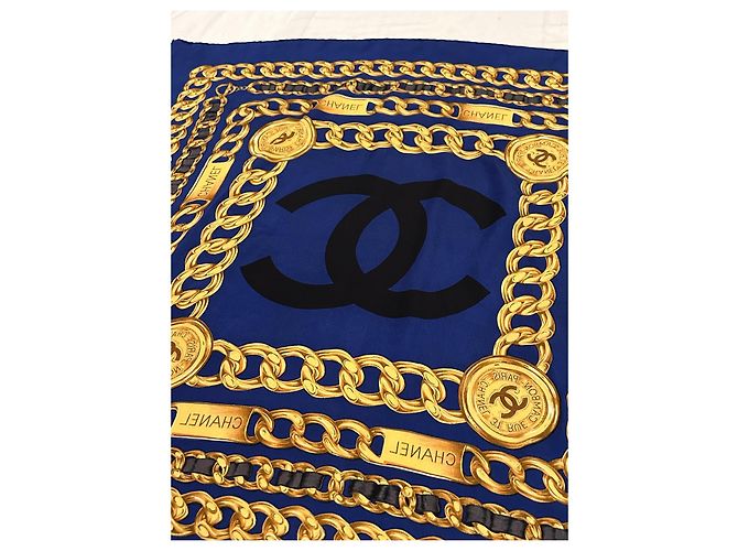 Foulard chanel seta 100 % seta 90 x 90 cm Blu scuro - vista 19