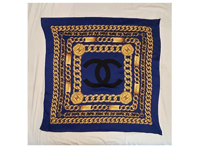 Foulard chanel seta 100 % seta 90 x 90 cm Blu scuro - vista 2