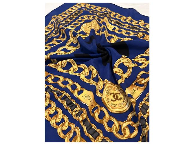Foulard chanel seta 100 % seta 90 x 90 cm Blu scuro - vista 20