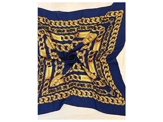 Foulard chanel seta 100 % seta 90 x 90 cm Blu scuro - vista 21