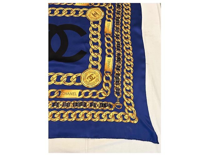Foulard chanel seta 100 % seta 90 x 90 cm Blu scuro - vista 3