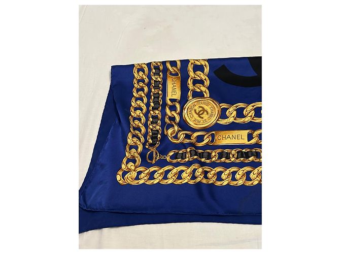 Foulard chanel seta 100 % seta 90 x 90 cm Blu scuro - vista 4